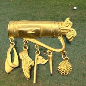 Vintage JJ Jonett Matte Gold-Tone Golf Charm Brooch Pin
